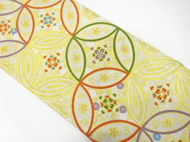 七宝繋ぎに花模様織り出し　振袖用袋帯