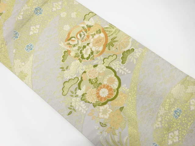 鴛鴦に花模様織り出し　袋帯