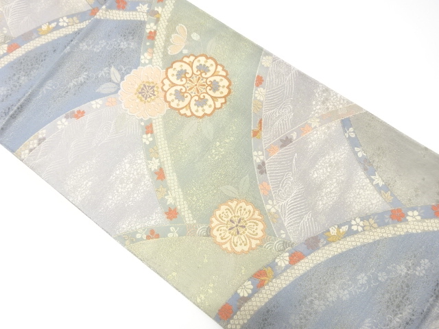 変わり青海波に花模様織り出し　袋帯