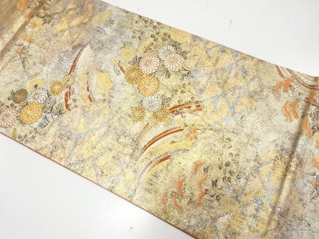 JAPANESE KIMONO / FUKURO OBI / SILK / WOVEN KIKU & AUTUMN PLANTS