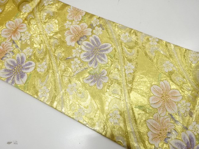 流水に花模様織り出し　振袖用袋帯