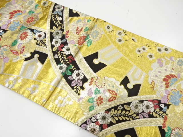 源氏車に枝垂れ桜・雪輪・蝶模様織り出し　振袖用袋帯