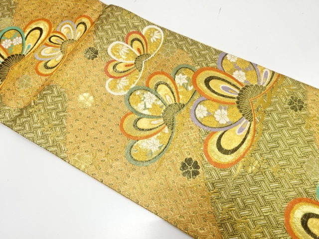 笠松に桜・古典柄織り出し　振袖用袋帯