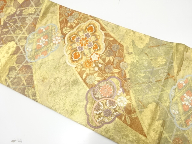 光悦垣に華紋・枝垂れ花模様織り出し　振袖用袋帯