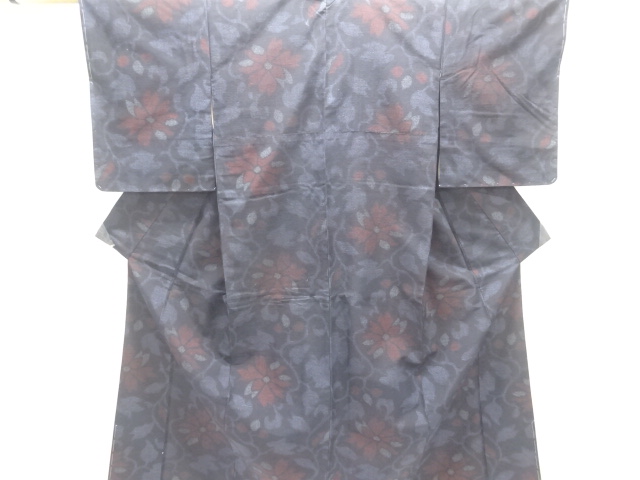 JAPANESE KIMONO / TSUMUGI / WOVEN FLOWER ARABESQUE