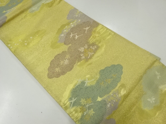 JAPANESE KIMONO / VINTAGE FUKURO OBI / WOVEN CLOUD & FLOWER & BIRD