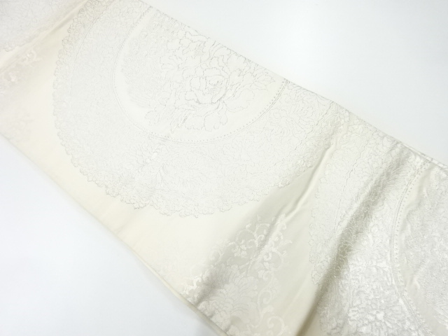 アンティーク　絵皿に花模様織出し袋帯（材料）