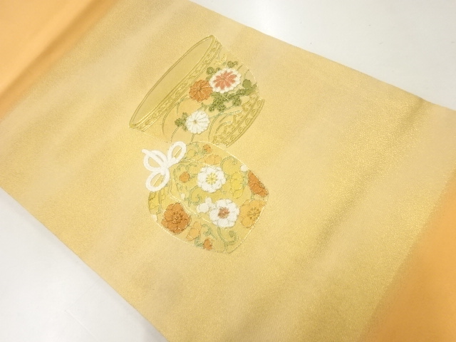 リサイクル　仕覆に茶碗模様刺繍名古屋帯