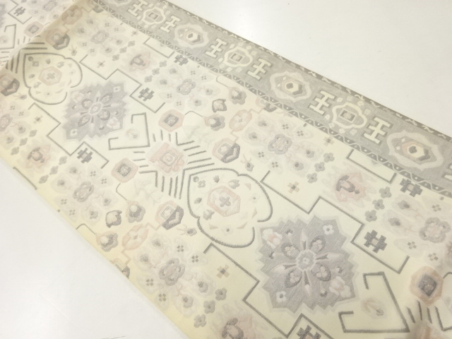 アンティーク　花更紗模様織出し袋帯（材料）