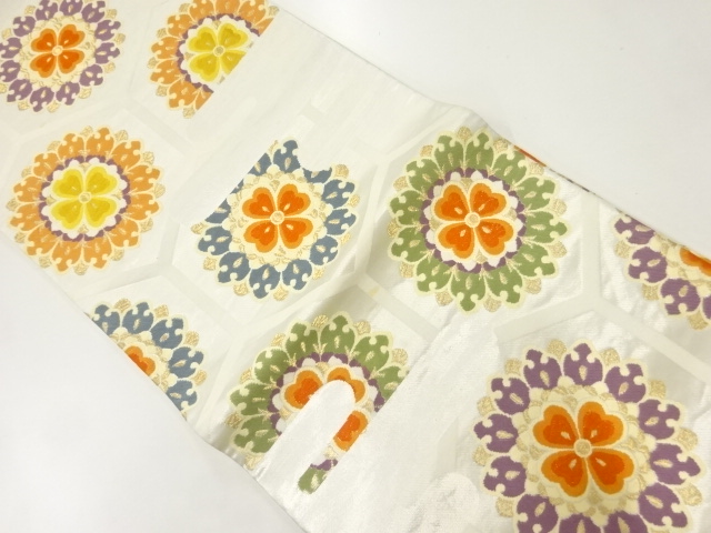 JAPANESE KIMONO / ANTIQUE FUKURO OBI / SILK / WOVEN FLORAL CREST & KIKKO