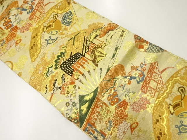 JAPANESE KIMONO / ANTIQUE NAGOYA OBI / WOVEN CARRIAGE