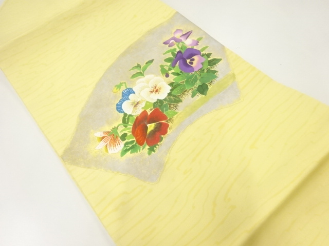 作家物　地紙に草花模様名古屋帯
