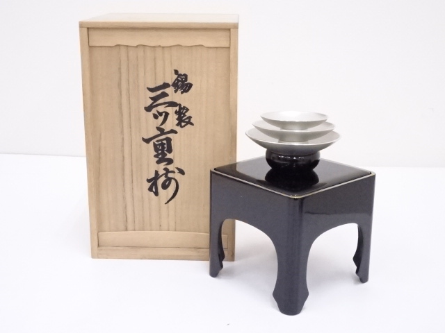 錫製三ツ盃・盃台セット（296g）