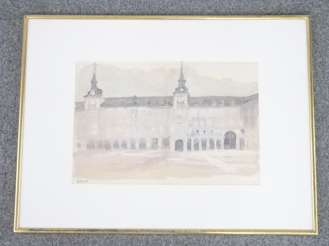 芝田耕筆　「プラザ・マヨール」水彩　肉筆額装