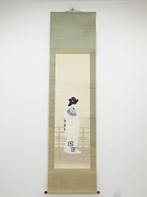 昭和8（1933）年　藤田秀堂筆　良宵之図　肉筆絹本掛軸（共箱）
