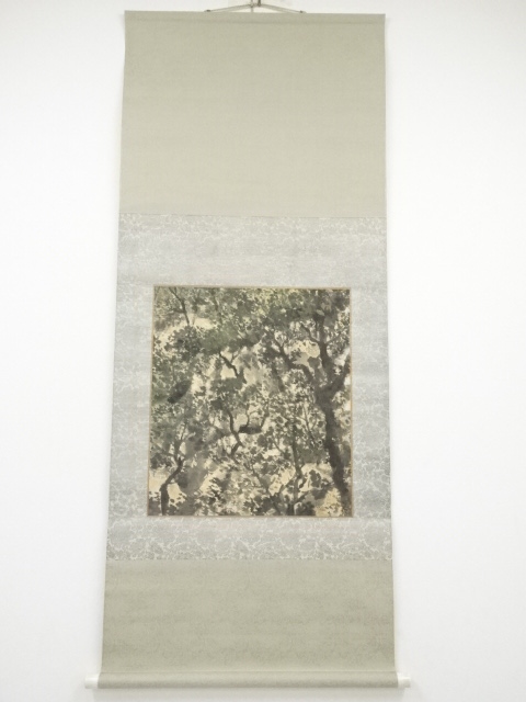 JAPANESE HANGING SCROLL / HAND PAINTED / WOODS / BY SHIKO SAKAKIBARA