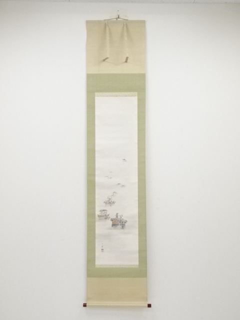 波多野一岳筆　名古屋祭図　肉筆紙本掛軸（共箱）