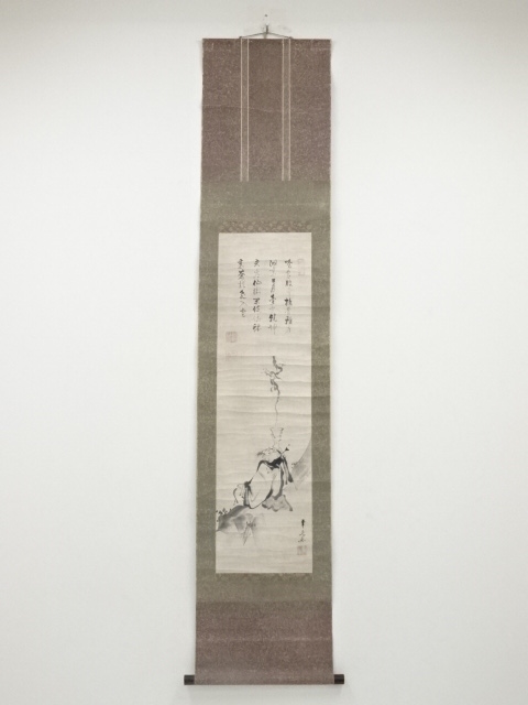江戸時代後期頃　幸元画　羅漢図・慧海賛　肉筆紙本掛軸（箱付）