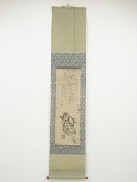 江戸後期頃　信天翁筆　鬼念仏　肉筆紙本掛軸（箱付）