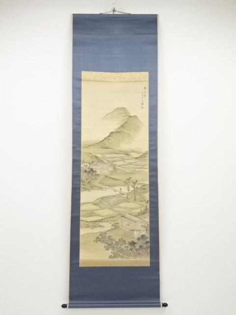 高橋杏村筆　春日田家　肉筆絹本掛軸（箱付）