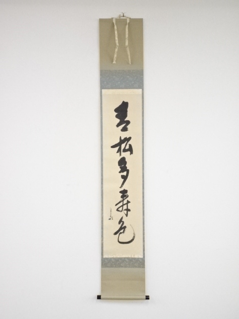 堀内家十二代兼中斎筆　「青松多寿色」一行書　肉筆紙本掛軸（共箱）