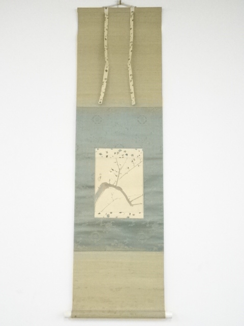 上村松園筆　白梅　肉筆絹本掛軸（東京美術倶楽部鑑定証有）